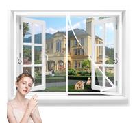 Window Mesh Curtain Screen for French Window Anti Cat Scratch 105x155cm Screen Door Large Magnet Patio Door Mesh Curtain for Door Full Frame Hook and Loop Tape Outdoor Patio White