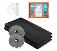 Window Mesh Insect Screen, 2PCS DIY Self-Adhesive Insect Netting for Windows, 150X180CM Window Bug Screen Mosquito Fly Net with A Rolls of Hook Sticky Tape, Suitable for Many Types of Windows Black