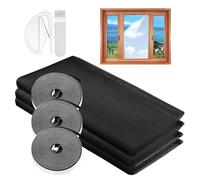 Window Mesh Insect Screen, 3PCS DIY Self-Adhesive Insect Netting for Windows, 130X150CM Window Bug Screen Mosquito Fly Net with A Rolls of Hook Sticky Tape, Suitable for Many Types of Windows Black