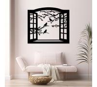 Window Metal Wall Decor Farmhouse Wall Art Bird Decor Tree Branch Art Nature Wall Ornament Rustic for Garden Living Room Office Indoor Outdoor - Black, 31.5x27.4 inch/80x70 cm
