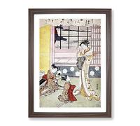 Window Opening Toward The Sea By Harunobu Suzuki Asian Japanese Framed Print | A2 Walnut Framed Wall Art | Ready to Hang | Asian Nautical Picture | Living Room Bedroom Lounge Office
