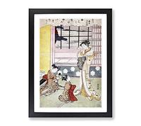 Window Opening Toward The Sea By Harunobu Suzuki Asian Japanese Framed Print | A4 Black Framed Wall Art | Ready to Hang | Asian Nautical Picture | Living Room Bedroom Lounge Office