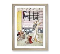 Window Opening Toward The Sea By Harunobu Suzuki Asian Japanese Framed Print | A4 Oak Framed Wall Art | Ready to Hang | Asian Nautical Picture | Living Room Bedroom Lounge Office