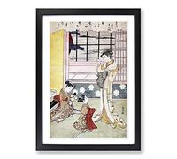 Window Opening Toward The Sea by Harunobu Suzuki Framed Print | A2 Black Framed Wall Art | Ready to Hang | Modern Nautical Picture | Living Room Bedroom Lounge Office