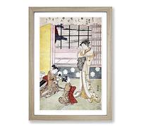 Window Opening Toward The Sea by Harunobu Suzuki Framed Print | A2 Oak Framed Wall Art | Ready to Hang | Modern Nautical Picture | Living Room Bedroom Lounge Office