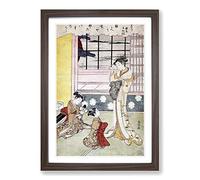 Window Opening Toward The Sea by Harunobu Suzuki Framed Print | A2 Walnut Framed Wall Art | Ready to Hang | Modern Nautical Picture | Living Room Bedroom Lounge Office