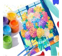 Window Paint by Numbers for Adults Beginners, Hydrangea Paint by Numbers Kits with Brushes, DIY Watercolor Acrylic Oil Paintings Arts and Crafts Hobbies for Women, No Framed, Wall Art 12x12 Inch d134