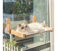 Window Perch for Cats with Wooden Frame - Foldable Aloxina Hammock Bed for Indoor Cats - Breathable Sandwich Mesh Cover - Strong Suction Cups - No Drilling Required - Supports Large Cats