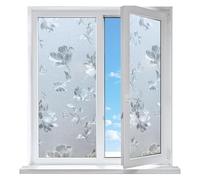 Window Privacy Film, 500cm Non-Adhesive Frosted Bathroom Glass Sticker, Anti Peep UV Resistant PVC Protective Glass Film for Bedroom, Home (Hibiscus, 100 x 500cm)