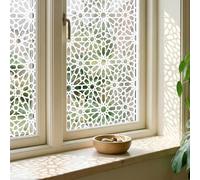 Window Privacy Film, Frosted Glass Decorative Static Cling, Removable Sun Blocking Vinyl Covering, Window Film for Home Kitchen Living Room Bathroom, White Morocco, 17.5" x 78.7 "