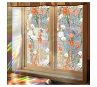Window Privacy Film Rainbow Film Decorative Window Sticker, Green Vines Leaves Removable Static Cling Sticker Nature Pattern Tint for Glass Windows Door Decor(Orange Flower 100 * 43cm)