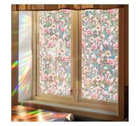 Window Privacy Film Rainbow Film Decorative Window Sticker, Green Vines Leaves Removable Static Cling Sticker Nature Pattern Tint for Glass Windows Door Decor(Pink Flower 100 * 43cm)