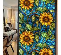 Window Privacy Film Stained Glass, 45x100cm PVC Sunflower Static Glass Window Privacy Film, Sun Blocking Non Adhesive Window Sticker