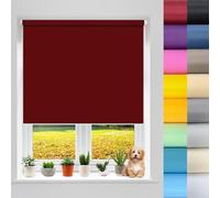 Window Roller Shades Blind 120 x 70 cm Blinds Curtains, Blackout Vision Curtains 100% Blackout Waterproof Fabric, No Drill for Bedroom Nursery Loft Travel RV Car, Red
