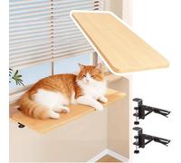 Window Sill Extender Plate No Drilling, Folding Cat Perch & Countertop Organizer, Easy Install Plant Shelf for Windows, Natural Wood, 80x25cm (31.5x9.8in)