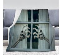 Window Skull Hand Print Blanket, Fun Dark Style Throw Blankets Soft Cozy Fleece Plush Warm Flannel Bedding Blanket for Boys Girls Adults Couch Travel 150x200cm