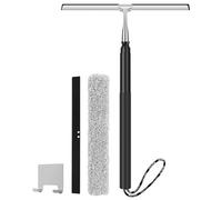 Window Squeegee,2 in 1 Window Washing kit with extension pole Long Handle & 12" Wide Silicone Blade Squeegee Replacement & Head for Shower Glass Floor Tile Wall Car Windshield(17.3-60.6 inch)