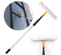 Window Squeegee Cleaner Telescopic Window Cleaning Equipment Kit Tools 2 in 1 Extendable Handle Pole Detachable Microfiber Scrubber Shower Squeegee for Cleaning Home Windows Glass Cars