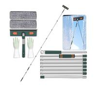 Window Squeegee Cleaner Tool Kit with 3 M Telescopic Extension Poles,Window Washing Kit with 2PCS Microfiber Scrubber & Waterproof Gloves,Bendable Head,for Home,Shower Glass,Car