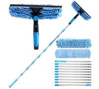 Window Squeegee Cleaning Equipment 4.5M 3-IN-1 Extendable Professional Window Squeegee Cleaner Cleaning Kit Extra Long for Glass, Car Windshield, Mirror, Shower Door Blue