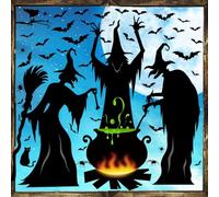 Window Stickers | 4 Sheets Halloween Decorations Window Clings, Large Witches with Cauldron Bats Spider Black Cat Silhouette Window Stickers Decals for Home Office Party Decor