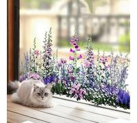 Window Stickers Static Cling Window Film, Stain Glass Summer Window Film Self Adhesive for Glass Wall Frosted Bird Anti-Collision, Vivid Flowers Removable Residue-Free Double-Side, Butterfly JD3631