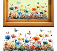 Window Stickers Static Cling Window Film, Stain Glass Summer Window Film Self Adhesive for Glass Wall Frosted Bird Anti-Collision, Vivid Flowers Removable Residue-Free No Glue Double-Side, D3613