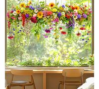 Window Stickers, Window Stickers for Glass, Window Sticker to Deter Birds, Floral Static Cling Decals, Vintage Style Reusable Window Clings with Multicolour Flowers for Home Decoration, 55x30cm