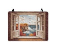 Window Stove Top Cover for Electric Stove, Nature Scenic Cliff Ocean Fall Brown Washable Oven Top Cover for Electric Cottage Kitchen Decor 28x20 Inch