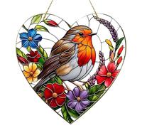 Window Sun Catcher, 20x20CM Large Heart-Shaped Robin Stained Glass Suncatcher - Decorative Hanging Ornament for Windows, Ideal for Home, Garden, or Gift