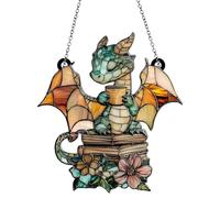 Window Sun Catcher, Acrylic Dragon Suncatcher with Chain, Stained Glass Effect Window Hanging for Children and Fantasy Fans, Unique Garden Hanging Ornaments Outdoor and Home