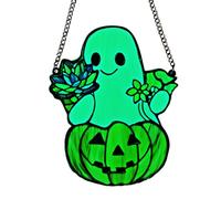 Window Sun Catcher - Glow in the Dark | Acrylic Ghost Sun Catcher | Spooky Halloween Decorations | Glass Suncatchers with Iron Chain for Halloween Haunted House Decor