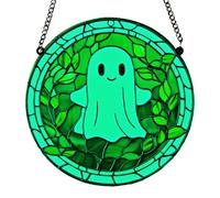 Window Sun Catcher - Glow in the Dark | Acrylic Ghost Sun Catcher | Spooky Halloween Decorations | Glass Suncatchers with Iron Chain for Halloween Haunted House Decor