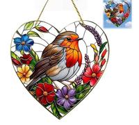 Window Sun Catcher,Large Heart-Shaped Robin Stained Glass Suncatcher,Robin Garden Ornament,Stained Glass Window Hangings,Garden Hanging Ornaments,Garden Gifts for Women,Bird Ornaments(20x20CM)