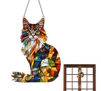 Window Sun Catcher, Longhair Cats Ornament, 7.87x6.3 in 2D Acrylic Cat Decoration, Cute Colorful Garden Kitten Ornaments, Lightweight Authentic for Home, Café, Wall, and Decor