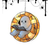 Window Sun Catcher, Spooky Ghost Design, 3.94in Authentic Rainbow Light Decor, Compact Reading Book Theme, Vibrant Reflective Art for Car, Garden, Classroom, Balcony, Holiday