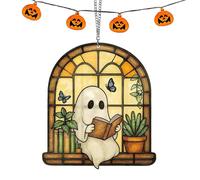 Window Sun Catcher - Sun Catchers For | Suns Catchers | Light Catcherrs For Window | Cute Reading Book Ghost Halloween Suns Catcher | Halloween Ghost Sign Rainbow Art Aesthetic Decor For Chris