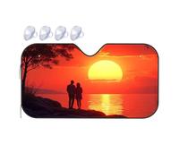 Window Sun Shade For Car A Couple Watches A Fiery Sunset Over The Ocean Car Windshield Sunshade Portable Sun Shade Car Window Covers(70x130cm)