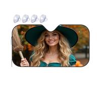 Window Sun Shade For Car A Witch In A Green Hat Holding A Broomstick Car Windshield Sunshade Portable Sun Shade Car Window Covers(76x140cm)