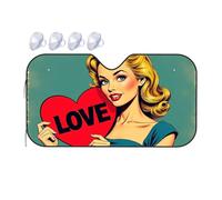Window Sun Shade For Car A Woman Holding A Heart-Shaped Sign With The Word Love On It Car Windshield Sunshade Portable Sun Shade Car Window Covers(70x130cm)