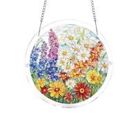 Window Suncatcher - 19 cm Hanging with Chain - Decorative Acrylic Pendant with Colourful Flowers, for Garden, Bedroom, Living Room, Balcony, Entrance, Mother, Women, Girls