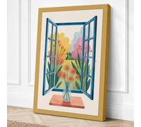 Window to Blooms Botanical Canvas Wall Art Print 36x24 Inch (91 x 61 cm)
