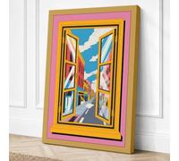 Window to European Streets Canvas Wall Art Print 18x12 Inch (46 x 30 cm)