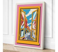 Window to European Streets Canvas Wall Art Print 18x12 Inch (46 x 30 cm)