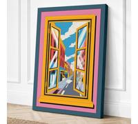 Window to European Streets Canvas Wall Art Print 30x20 Inch (76 x 51 cm)