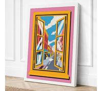 Window to European Streets Canvas Wall Art Print 36x24 Inch (91 x 61 cm)