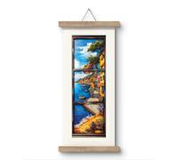 "Window to the Mediterranean" - XLarge 40x100cm Tall Canvas Wall Art with Magnetic Poster Frame - Part of the Wallveryn Art Collection - Coastal Escape for Home & Office Decor