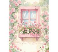 Window to Winter: Whimsical Cottage Watercolor Journal: 8.5 x 11 Large Aesthetic Notebook, 120 College Ruled Pages, Pink Pastel Window Illustration Cover for Women and Gift