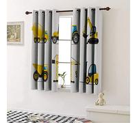 Window Treatment Blackout Curtains Boys Room Cartoon Style Heavy Machinery Truck Crane Digger Mixer Tractor Construction Yellow Grey/Drapes for Christmas & Thanksgiving Gift 274 x 183 cm