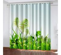 Window Treatments Curtain Green Pack of 2 Grass and Leaf Pattern Polyester 92"W X 108"H (234X274Cm) for Each Pc